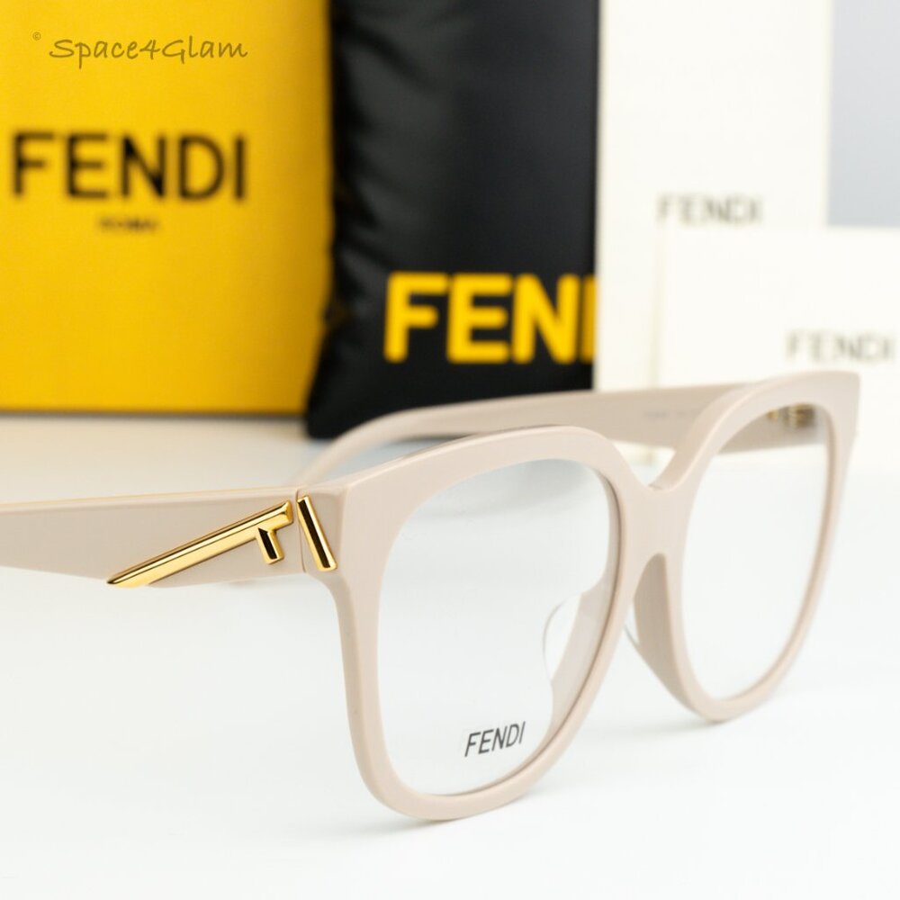 NEW Fendi FE50064F 025 Ivory Cream Demo Women Geometric Oversized Eyeglasses
